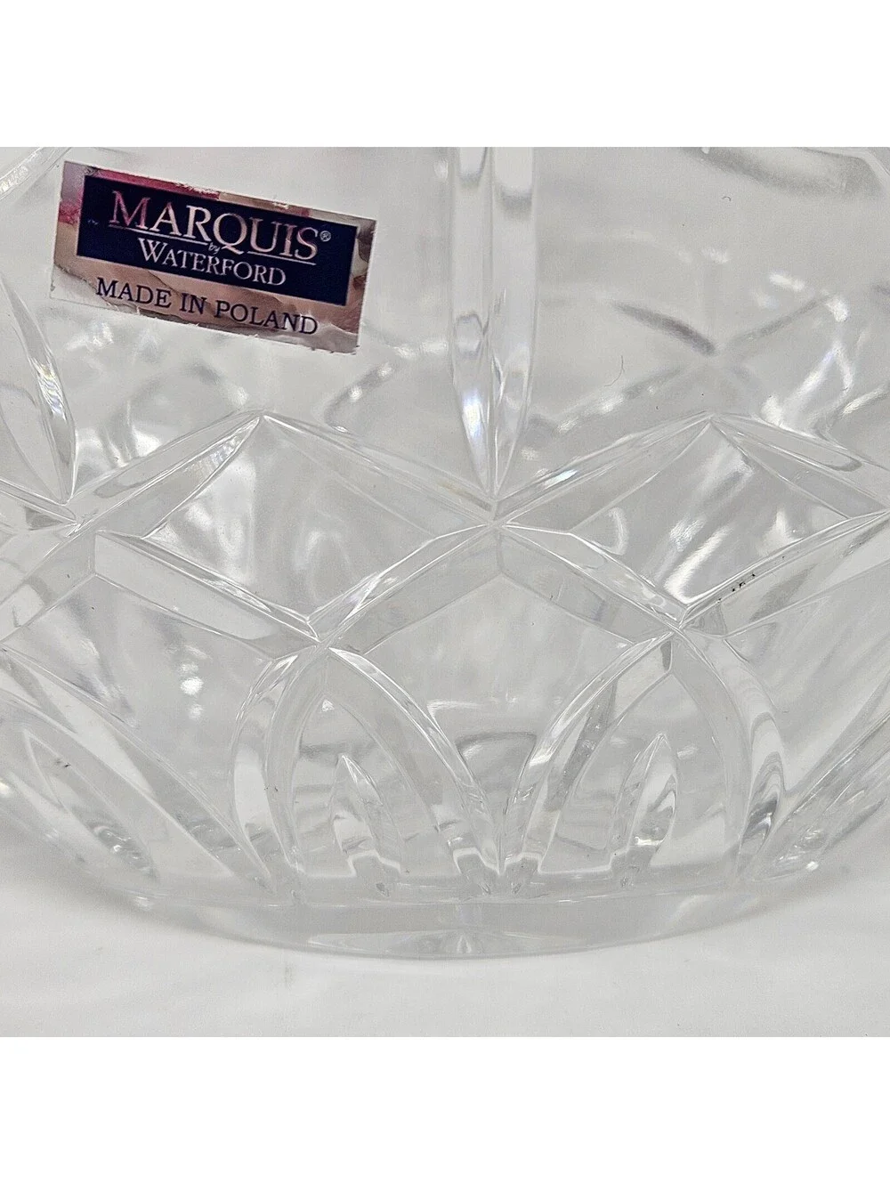 Marquis by Waterford Crystal Basket 7” Handled Original Sticker Unique Cut Glass